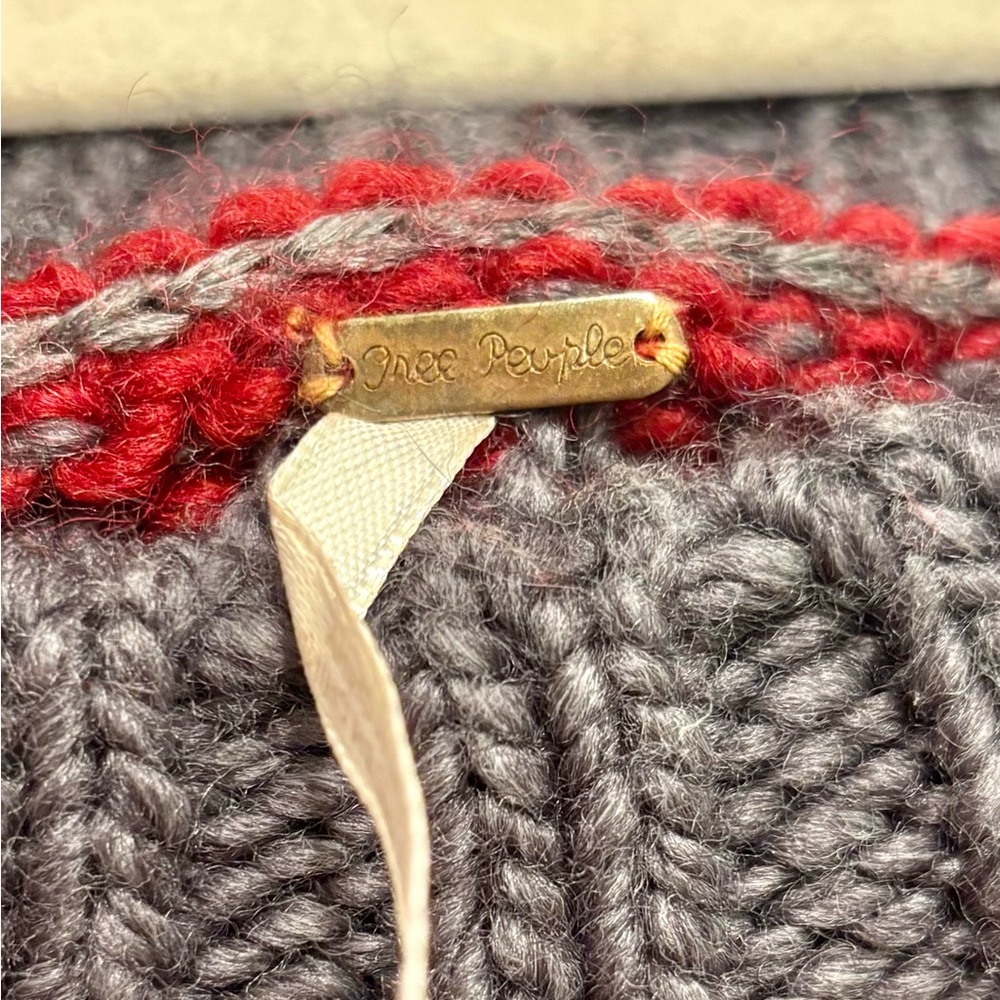 Free People Red and Gray Nordic Snowflake Chunky Sweater M - Picture 3 of 4